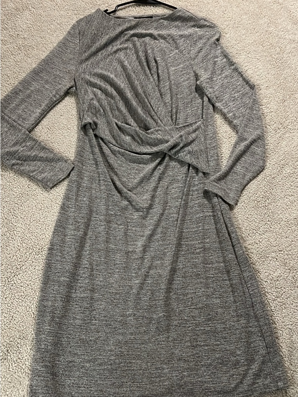 Banana Republic Gray Long-Sleeve Twist-Front Knit Dress Tall friendly!
